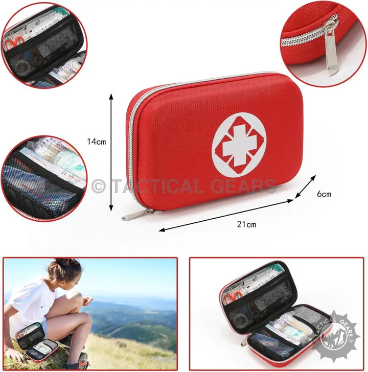 Red First Aid Kit with internal compartments and zipper closure for safety and organization