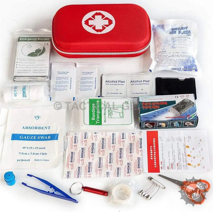 Red First Aid Kit with medical supplies for emergency preparedness