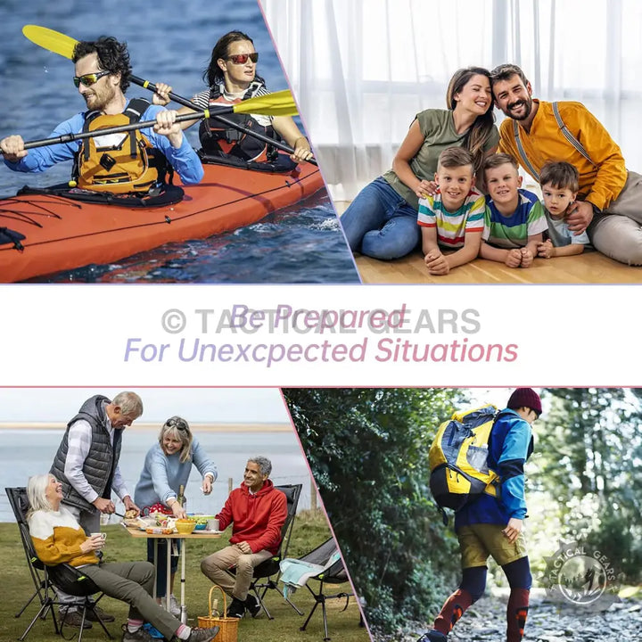 Collage of outdoor activities with First Aid Kit for safety and preparedness