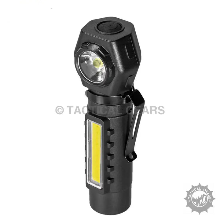 Black KX-212 rechargeable LED flashlight with swiveling head and side COB light for versatile illumination