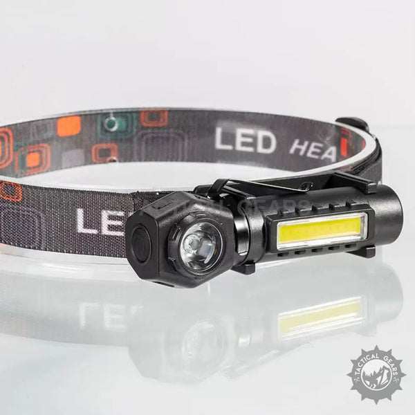 Black multi-functional LED headlamp with patterned elastic strap for KX-212 flashlight and rechargeable LED use