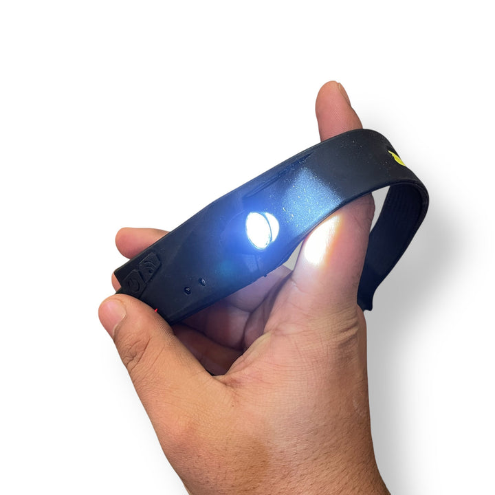 Black flexible LED strip headlamp with bright white light for hands-free illumination