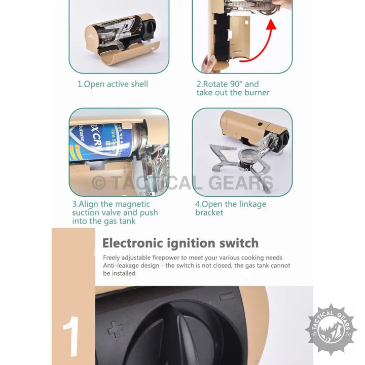 Foldable Compact Cassette Stove with electronic ignition and adjustable flame for camping