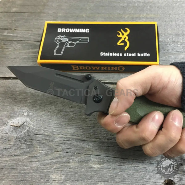 Browning DA73-1 dark gray folding camping knife with green handle