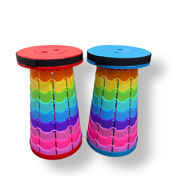 Colorful folding carrying stool with rainbow segments, portable and lightweight for easy transport