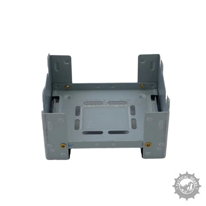 Foldable gray metal portable stove base for Instant Fuel Tab Stove, ideal for fuel tab stoves