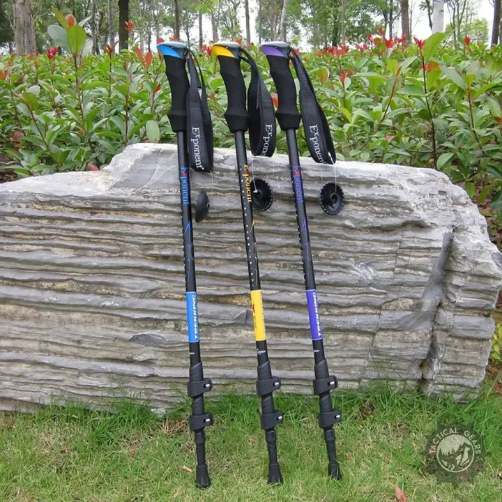 Colorful adjustable trekking stick with anti-shock features for hiking and trekking adventures