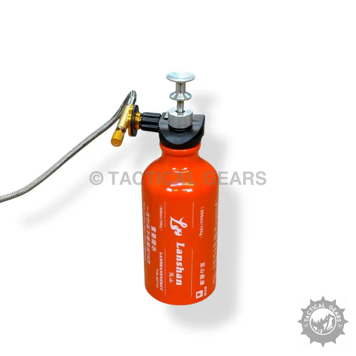 Orange fuel bottle with pump and hose for Folding Portable Camping Stove, portable camping stove accessory