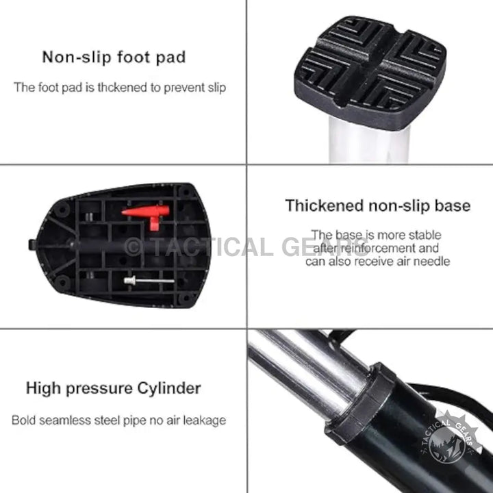 Foot Activated Portable Mini Tire Pump with non-slip base, air needle storage, and high-pressure cylinder