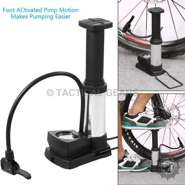 Foot activated portable mini tire pump with pressure gauge for easy inflation