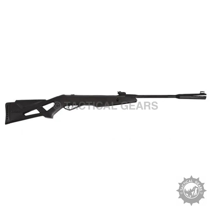 Black Gamo Whisper X air rifle with synthetic stock for silent shooting and whisper® rifled steel