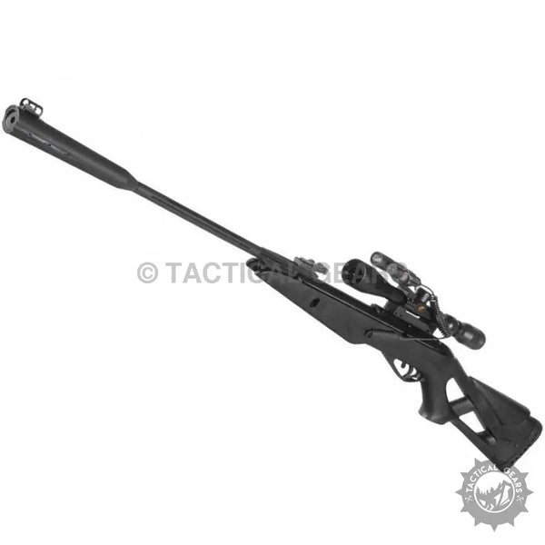 Black air rifle with scope from Gamo Whisper X for silent shooting and Whisper® rifled steel