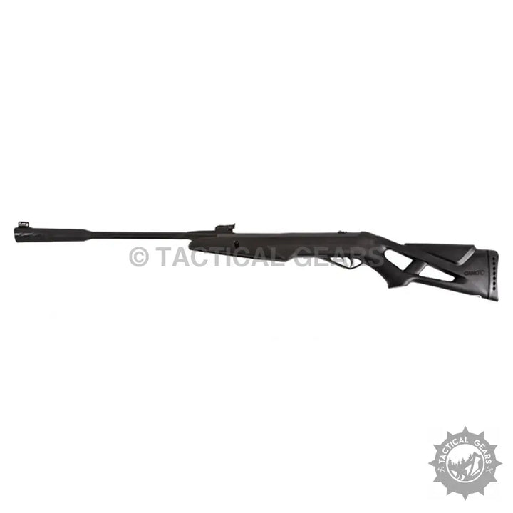 Black air rifle with synthetic stock from Gamo Whisper X for silent shooting and whisper rifled steel