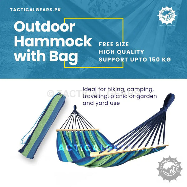 Garden Hammock with Wooden Spread Bars and Travel Bag Camping & Hiking
