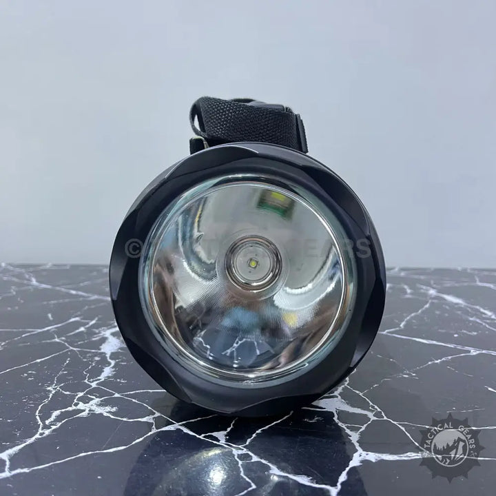 Black Geepas 1.5km range rechargeable LED search light with large lens for outdoor activities security
