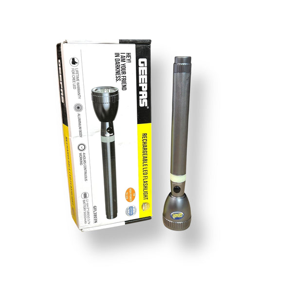 Geepas Rechargeable LED Flashlight with box, portable rechargeable LED flashlight for outdoor use