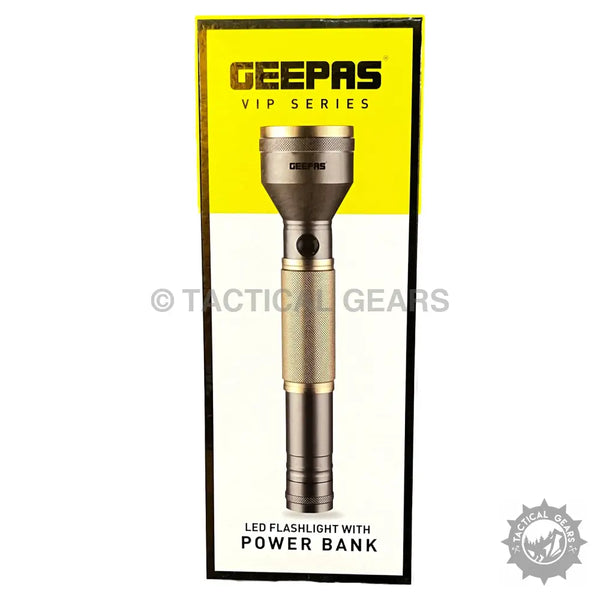 Geepas VIP Series LED flashlight with power bank feature for portable lighting and charging