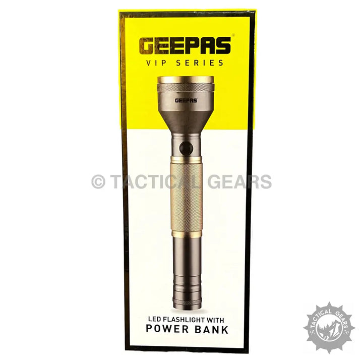 Geepas VIP Series LED flashlight with power bank feature for portable lighting and charging