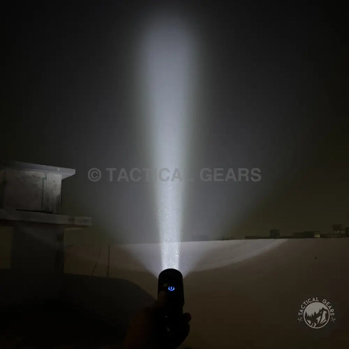 Geepas VIP Series LED Flashlight with Power Bank emitting strong focused light, 2-year warranty