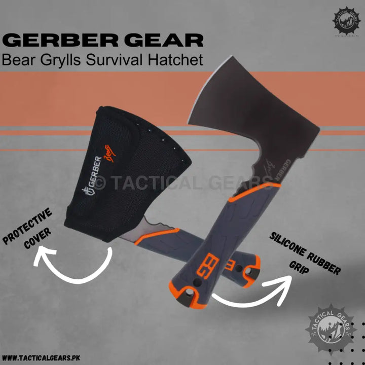 Gerber Bear Grylls Survival Hatchet with orange black silicone grip