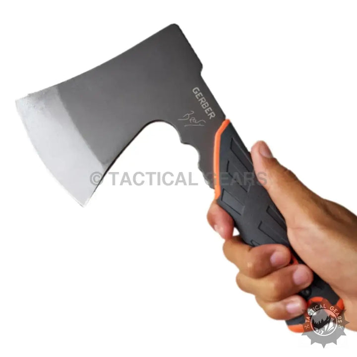 Gerber Gear Bear Grylls Survival Hatchet with black orange handle gray blade