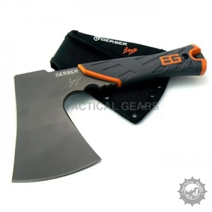 Gerber Gear Bear Grylls Survival Hatchet with black and orange curved blade