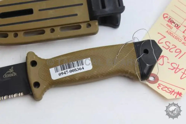 Gerber Survival Knife Infantry II with tan sheath and black serrated blade material