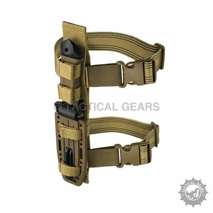 Tan tactical leg holster with sheath for Gerber Survival Knife Infantry II blade and magazine pouch