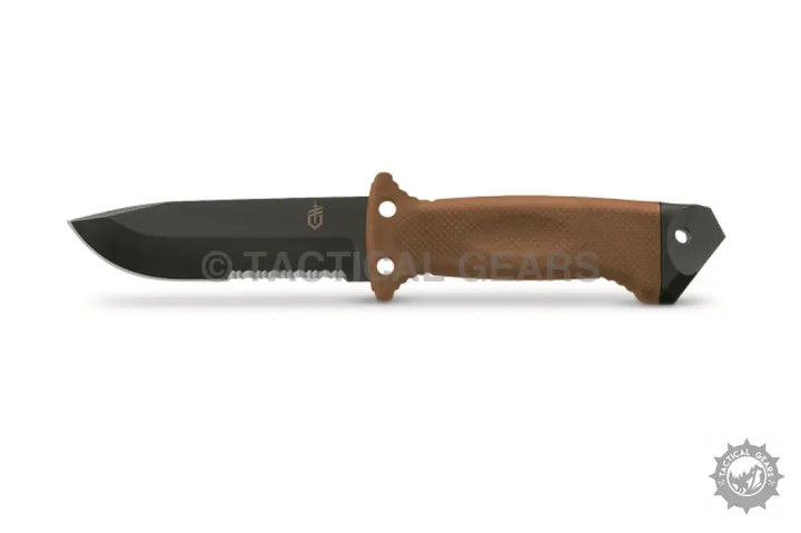 Gerber Survival Knife Infantry II with black blade, brown handle, and durable sheath