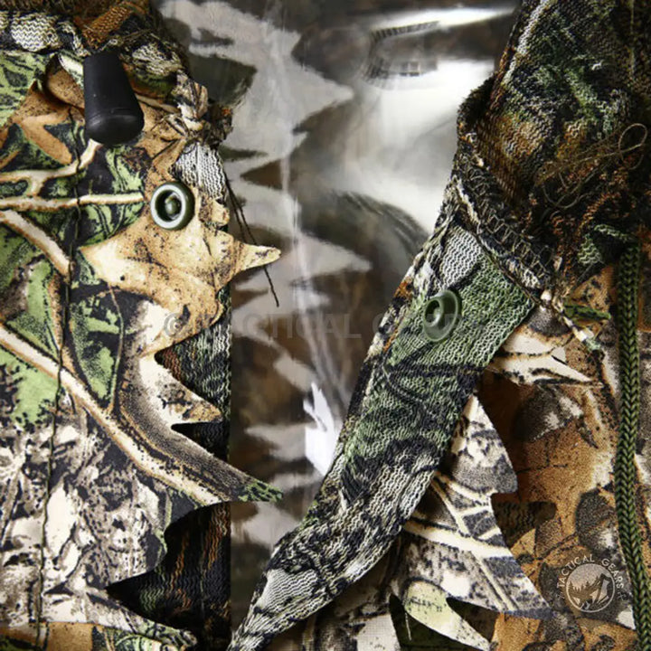 Camo Leaf Suit hunting jacket with snap closures and leafy accents for outdoor camo gear