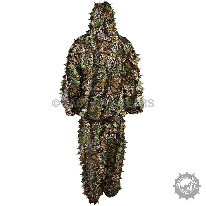 Full-body camo leaf suit with hood for hunting and outdoor camouflage protection