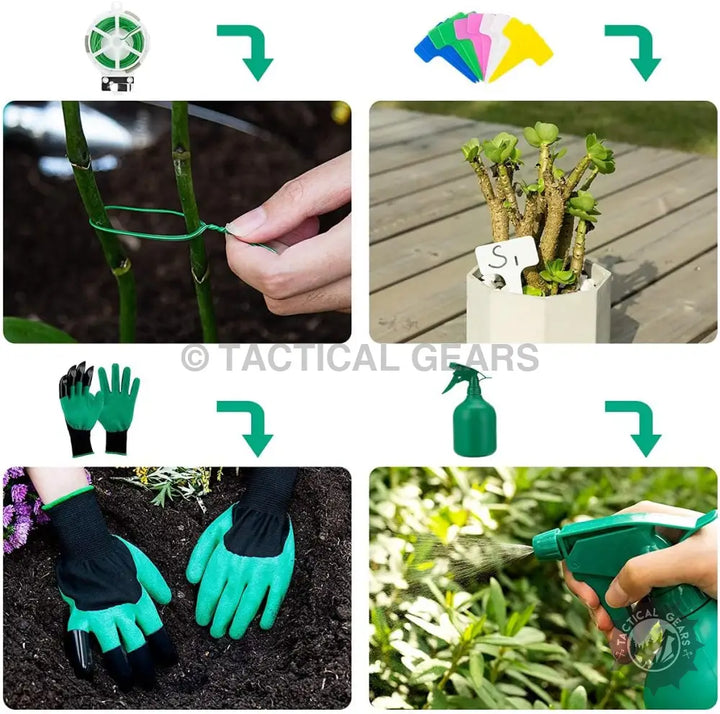 GIGALUMI Aluminum Gardening Tool Set 20 Pcs with gardening tools, plant ties, markers, gloves, spray bottle