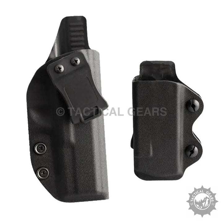 Black Kydex belt holster and magazine carrier set for concealed carry Glock pistol