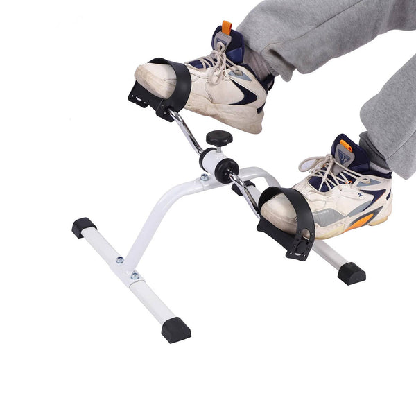 White mini exercise bike for low-impact workouts, Grand Easy pedal exerciser for foot or hand use