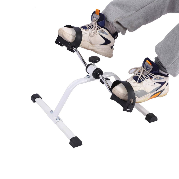 White mini exercise bike for low-impact workouts, Grand Easy pedal exerciser for foot or hand use