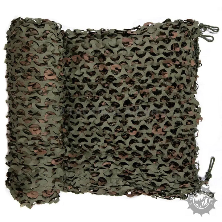 Rolled and spread-out green and brown camouflage netting for ground blind use