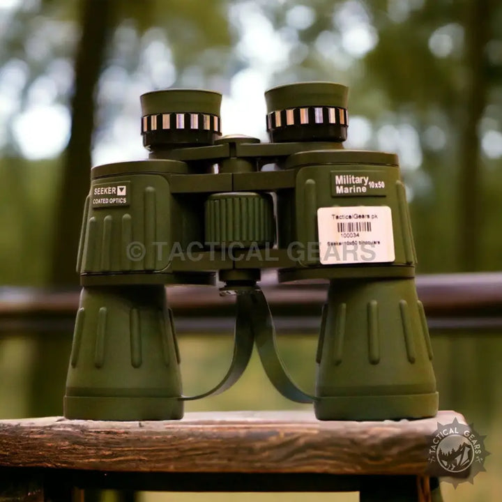 Green military-style binoculars with coated optics for high-quality viewing - SEEKER 10 X 50 Binocular