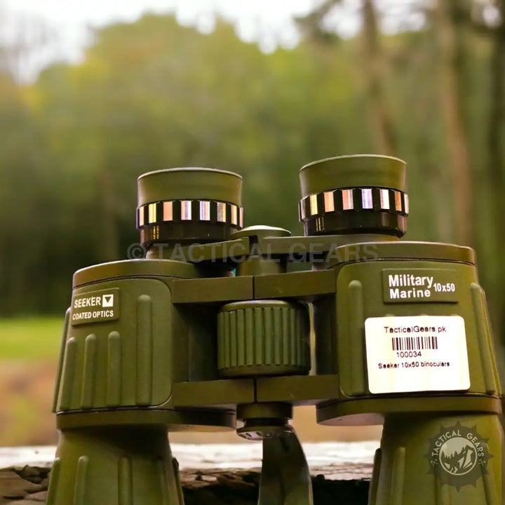 Olive green military-style binoculars with 10x50 magnification for SEEKER 10 X 50 Binocular