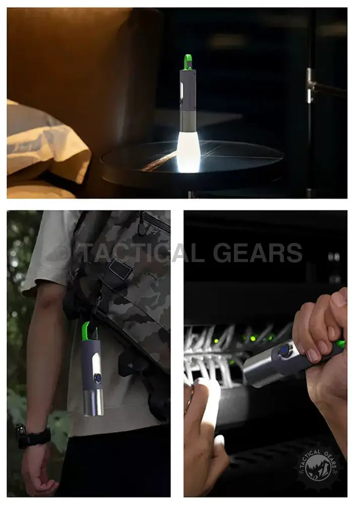 GT10 Outdoor Camping Flashlight with green hook, bright main beam, and side light for outdoor camping