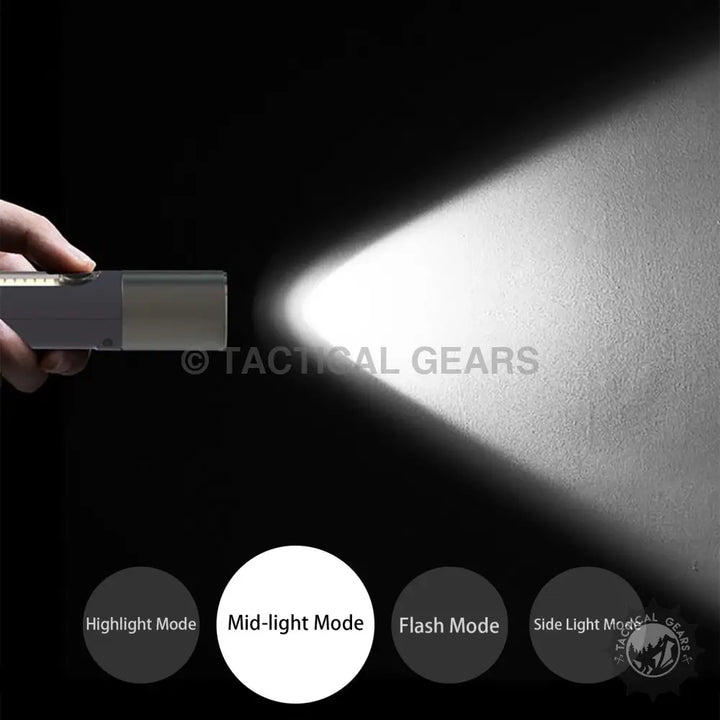 Hand holding GT10 Outdoor Camping Flashlight with bright beam and selectable modes
