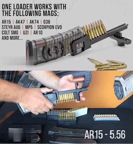 Universal Rifle Speed Loader for quick and efficient rifle and SMG magazine loading