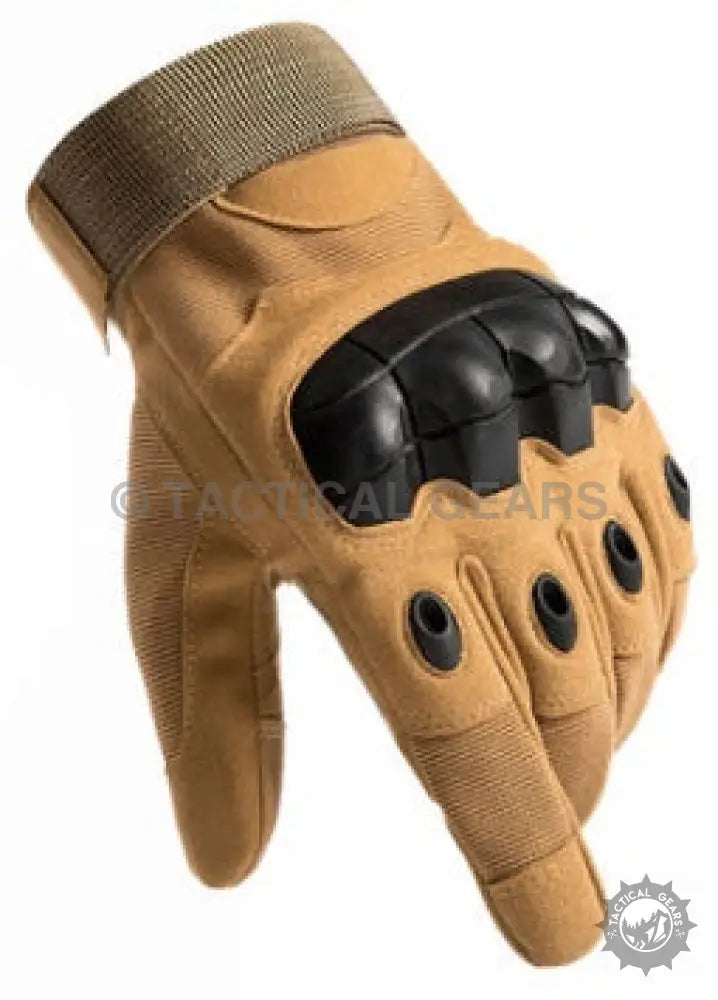Tactical Protective Gloves with tan nylon loop and black knuckle and finger joint protection