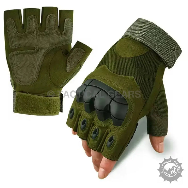 Olive green Tactical Protective Half Finger Gloves with hard rubber knuckle protection