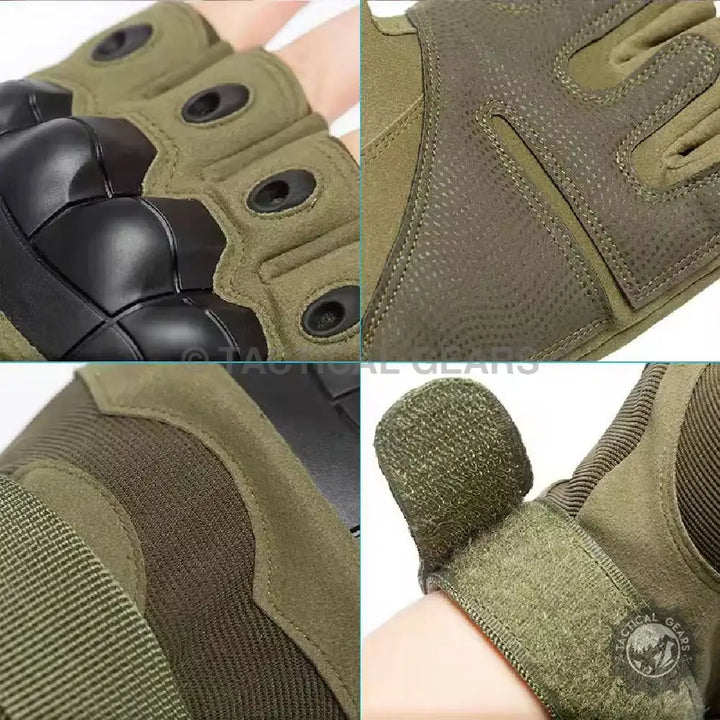 Olive green tactical protective half finger gloves with hard rubber knuckle protection