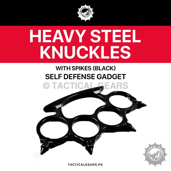 Heavy Steel Knuckles with Spikes (Black) Self Defence