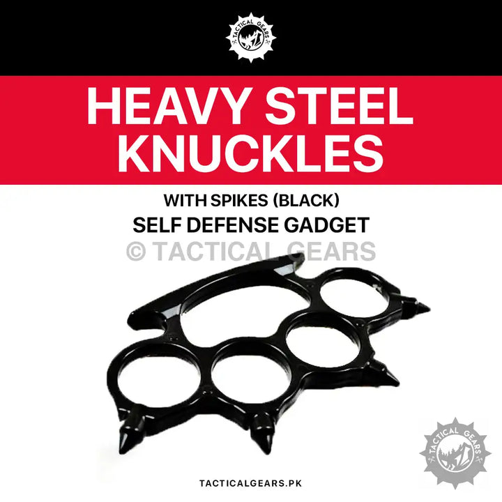 Black heavy steel knuckles with spikes for enhanced hand protection and style