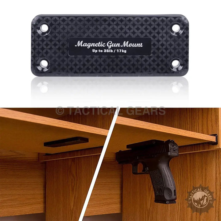 Black rectangular magnetic gun mount showcasing strong magnet hold up to 38 lbs for Tactical Magnet Mount