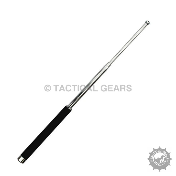 Extended black-handled silver telescopic baton for Self Defence Tactical Tool, a tactical tool for defence tactical safety
