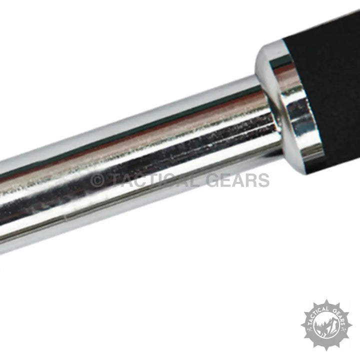 Shiny chrome-plated heavy metal defence tactical tool with black rectangular end piece