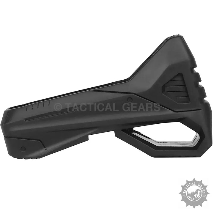 Black polymer AR-style pistol brace on Multi-Functional Quick Pull Holster for quick access